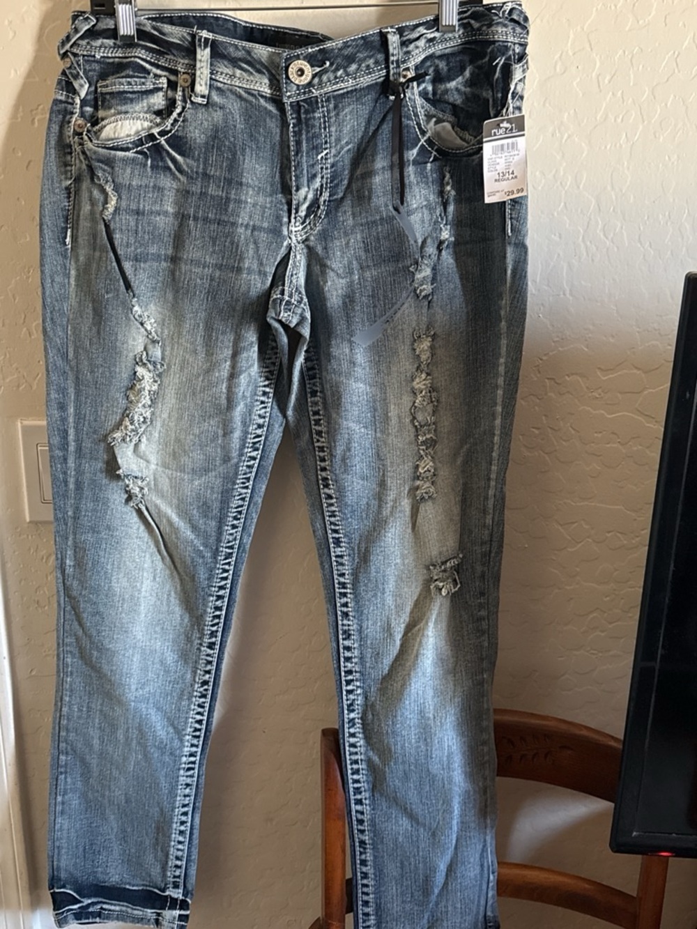 Rue21 Women's Distressed Light Blue Boyfriend Jeans